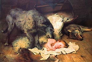 Gelert, the faithful hound, protects the sleeping prince Gelert, the faithful hound, protects the sleeping prince