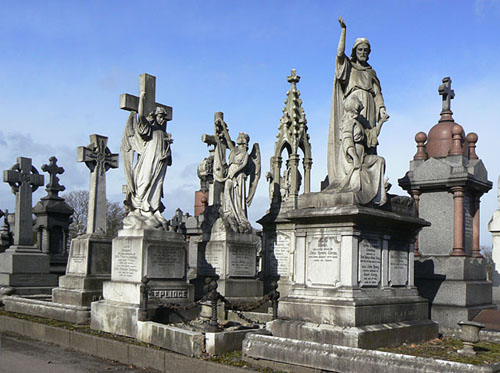 Ornate Victorian graves in a cemetery near Nottingham