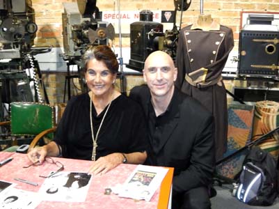 Huge classic horror fan Dave Swift, bassist with Jools Holland's band, is excited to get a photograph with Sara Karloff