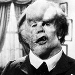 John Hurt as Joseph Merrick, incorrectly called John Merrick, in the film The Elephant Man