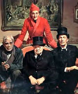 Basil Rathbone with Boris Karloff, Peter Lorre and Vincent Prince in Comedy of Terrors