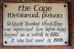 The Cage Medieval Prison in St Oysth, Essex, where Ursula Kemp was imprisoned before being hanged as a witch in 1582. 