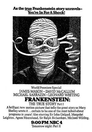 Frankenstein The True Story original US newspaper ad