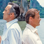 Christopher Lee faces off against Roger Moore in The Man with the Golden Gun, one of the many Hammer Horror James Bond actor crossovers over the years...