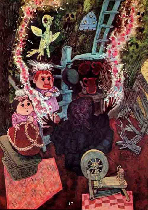 The witch threatens the Pogles original artwork by Peter Firmin