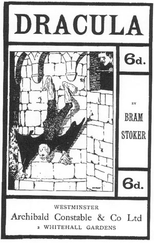 Dracula shown climbing down the wall of his castle