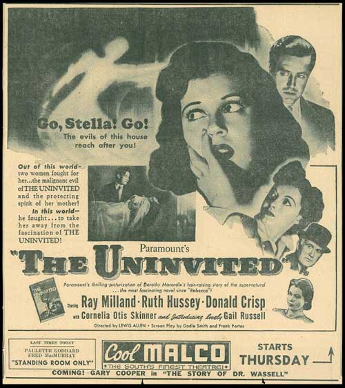 Original newspaper ad promoting The Uninvited 1944 film