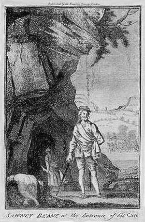 Sawney Beane at the entrance to his cave