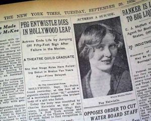The New York Times announces Peg Entwistle's suicide in September, 1932