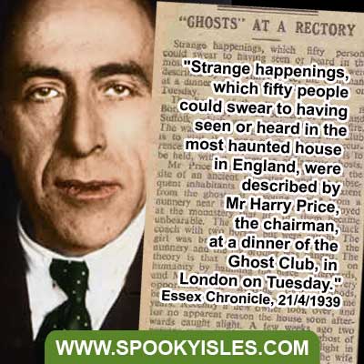 Harry Price Ghost Club talk about Borley Rectory reported in Essex Chronicle