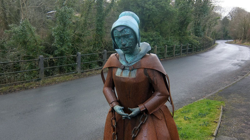 Statue of Alice Nutter, accused Pendle Witch, at Rouglee in Lancashire