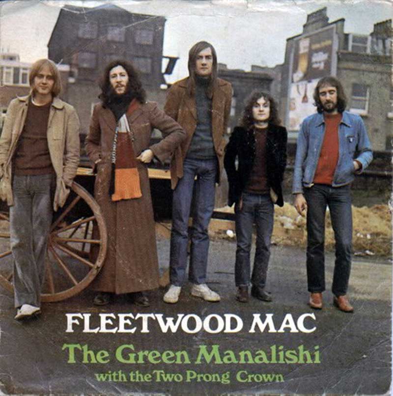 Fleetwood Mac members, Peter Green and Mick Fleetwood (second and third from the left), seen here on the cover of 1969's The Green Manalishi