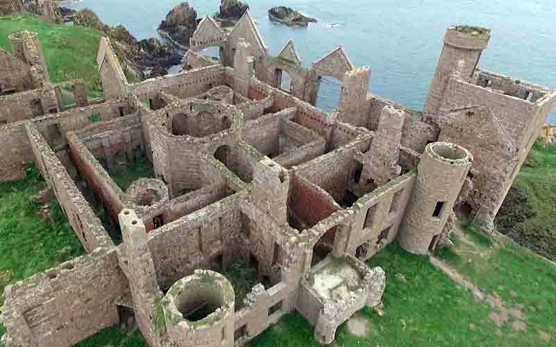 New Slains Castle in Aberdeenshire, Scotland, from above.