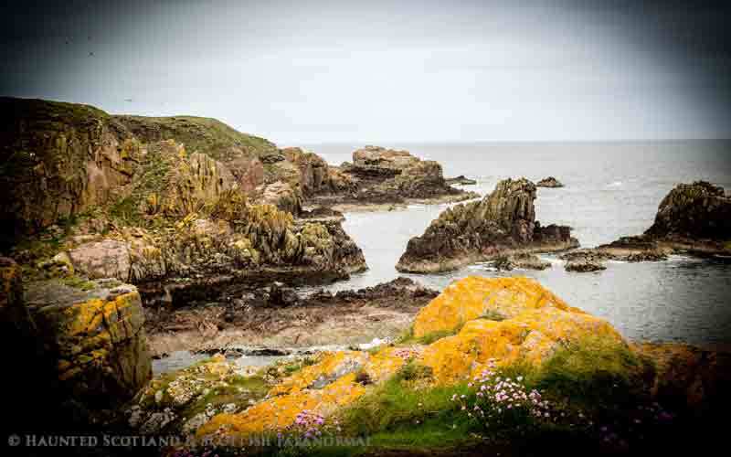 The rugged seascape surrounding New Slains Castle.