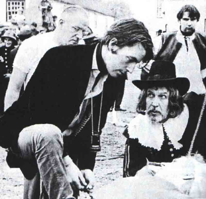 Michael Reeves behind the scenes with Vincent Price on the filming of Witchfinder General.