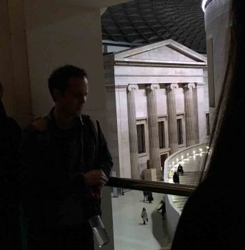 Noah Angell at a tour of the British Museum discussing its ghosts and hauntings