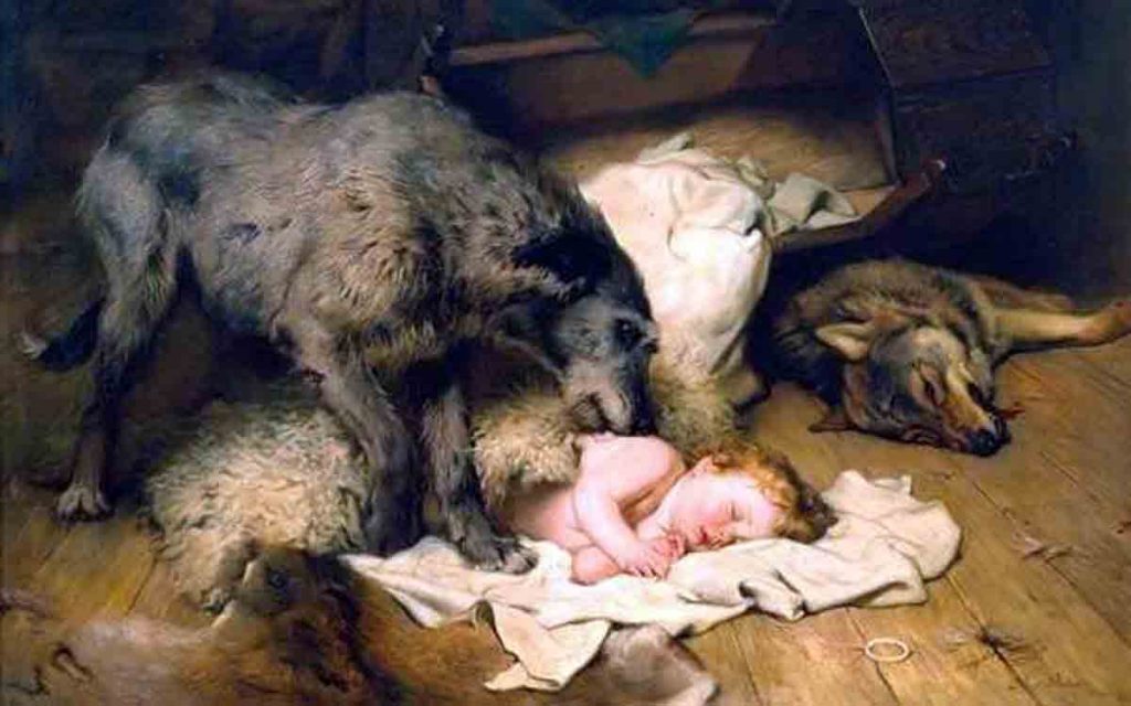 Gelert, the faithful hound, protects the sleeping prince