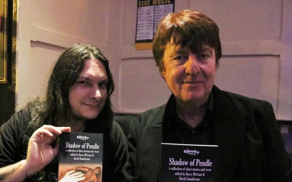 Author Barry McCann (right) with contributor Chris Newton promoting Shadow of Pendle