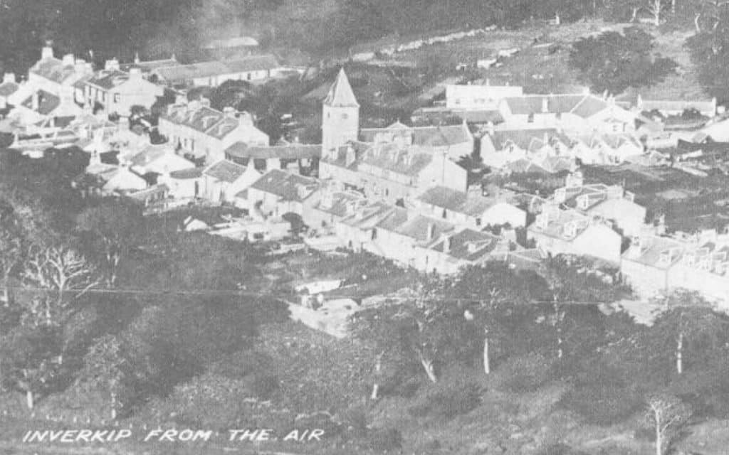 An old postcard showing Inverkip in Renfrewshire from the air.