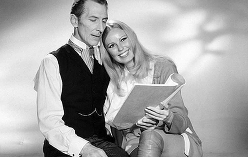 Peter Cushing and Veronica Carlson in a promo photo for Frankenstein Must Be Destroyed 1969