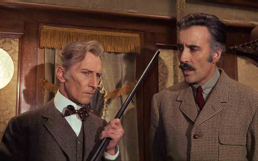 Peter Cushing and Christopher Lee in Horror Express 1972