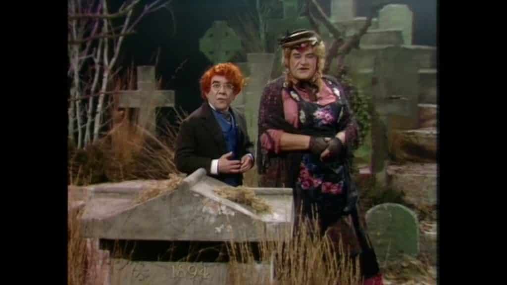 The Two Ronnies (in a BBC studio graveyard) present the tale of Teeny Todd, The Demon Barber of Queer Street