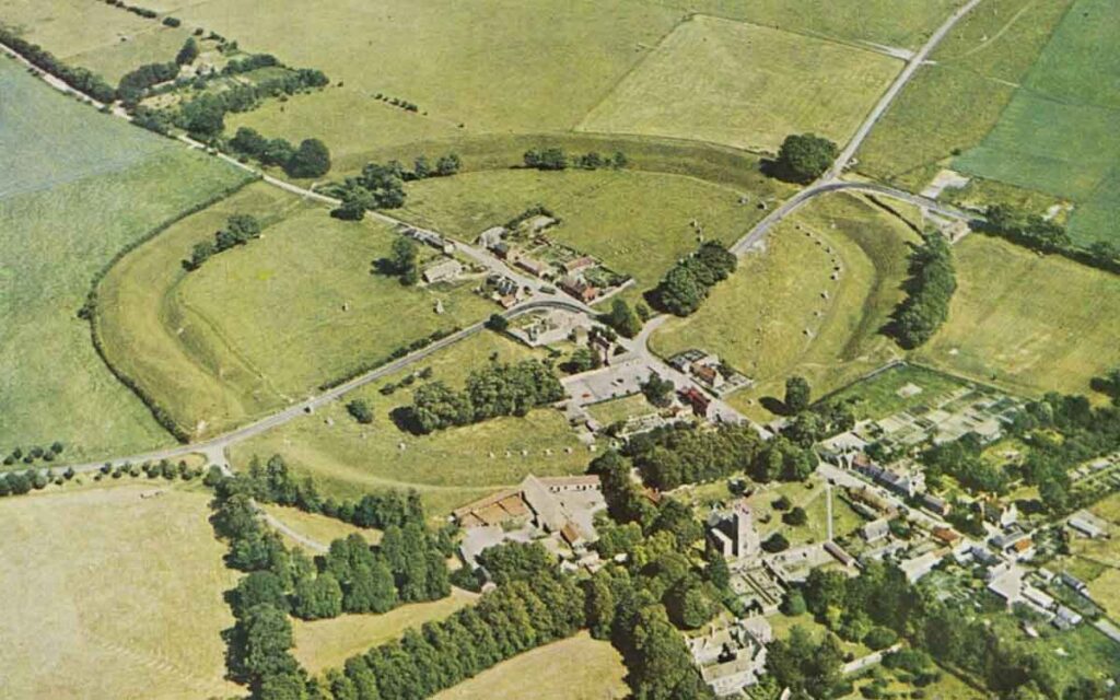Aerial shot of Avebury in Wiltshire, which shows Avebury Stone Circles