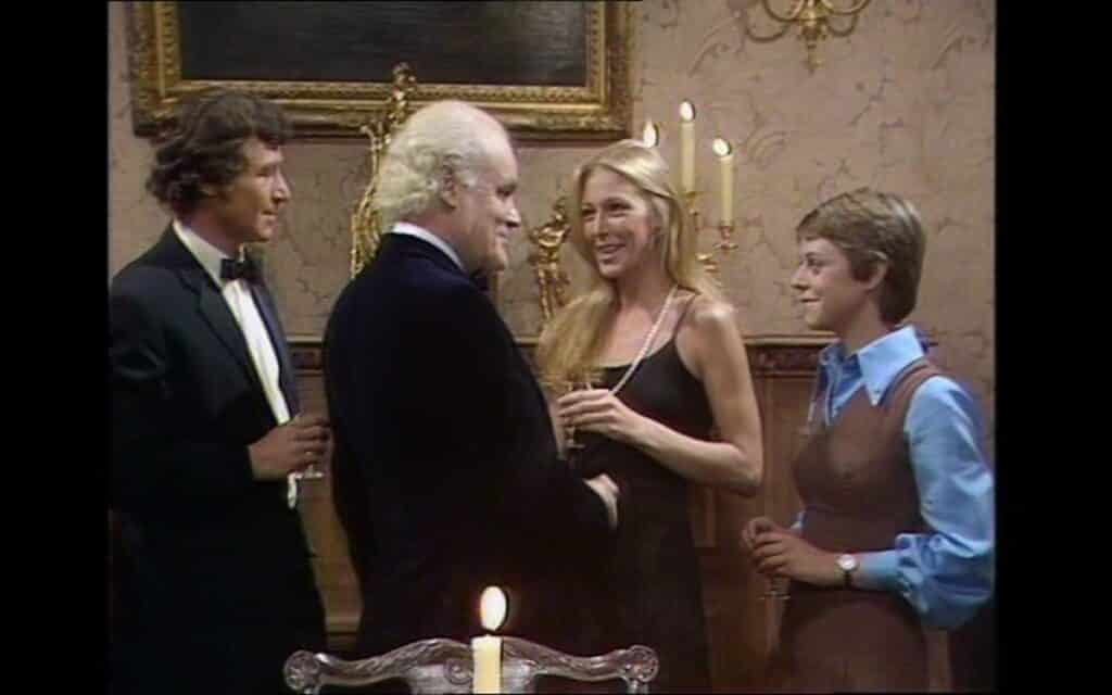 Patrick Magee entertains Joanna Pettit and unwary guests in the Thriller episode, A Killer In Every Corner (1975)