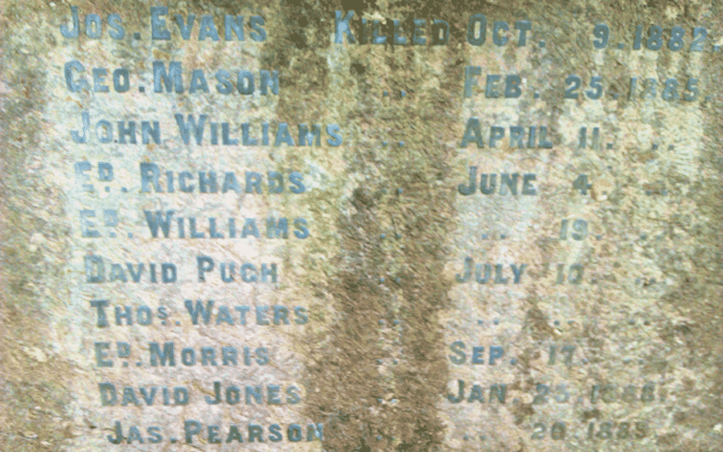 The names of the 10 men who were killed on site are inscribed on the side of the obelisk