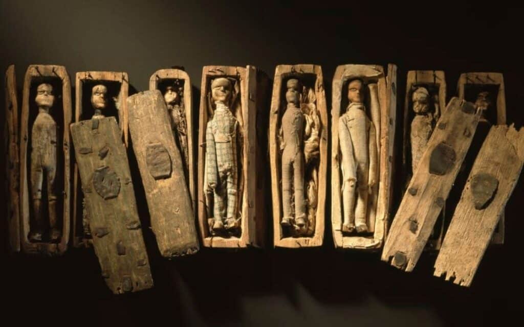 The remaining Arthur's Seat Coffins, now kept at the National Museum of Scotland