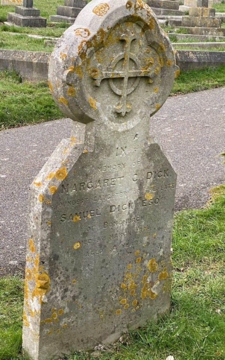 Miss Margaret Catherine Dick's grave in Ventnor Cemetery in Upper Ventnor