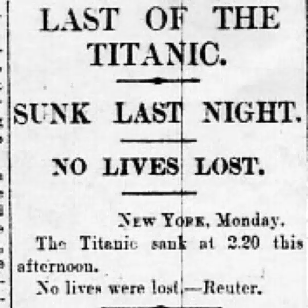 Daily Mail Article announcing Titanic Disaster