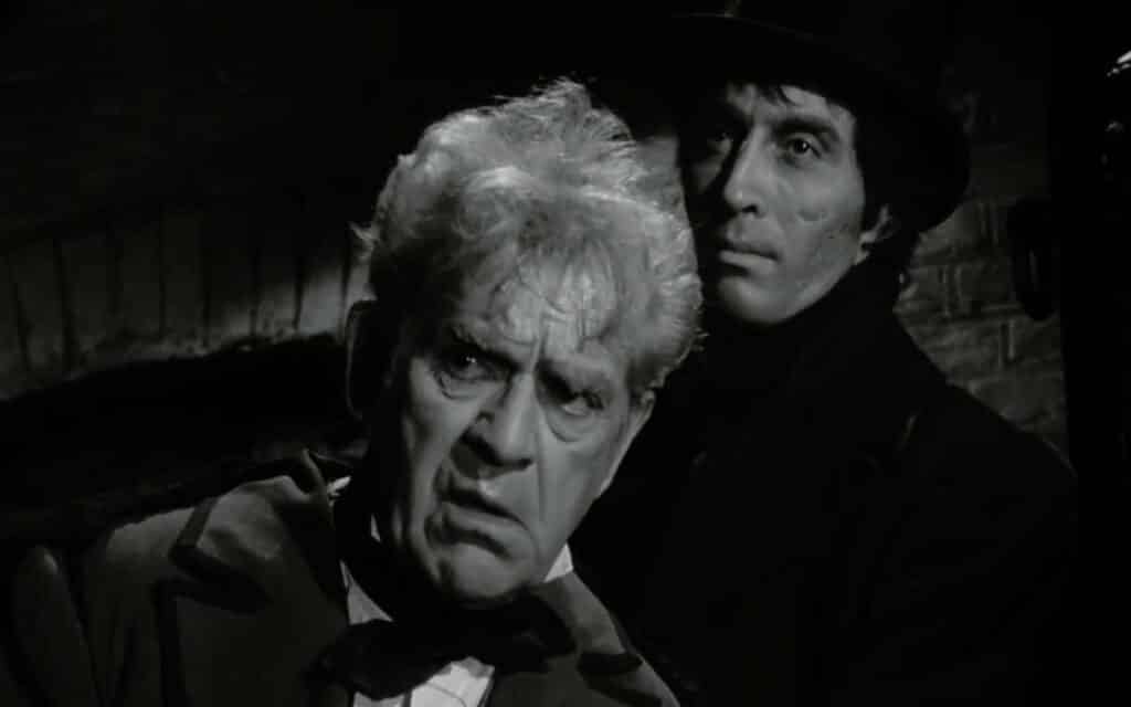 Boris Karloff and Christopher Lee in Corridors of Blood 1959