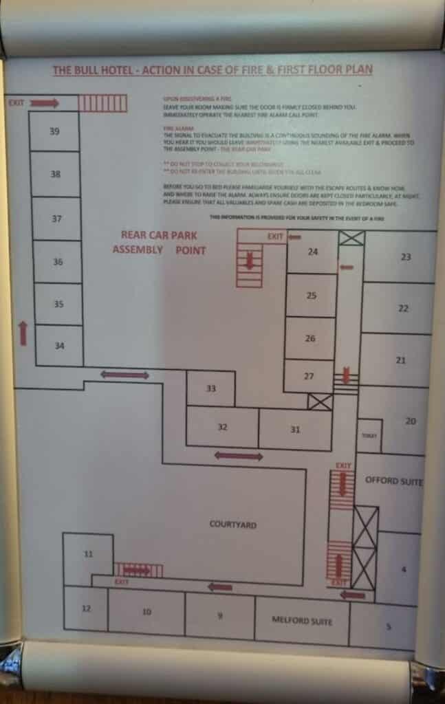 The site plan of The Bull Hotel Long Melford, as seen on the backs of doors at the ancient inn.