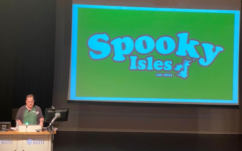 Spooky Isles founder and editor David Saunderson speaking at the ASSAP conference.