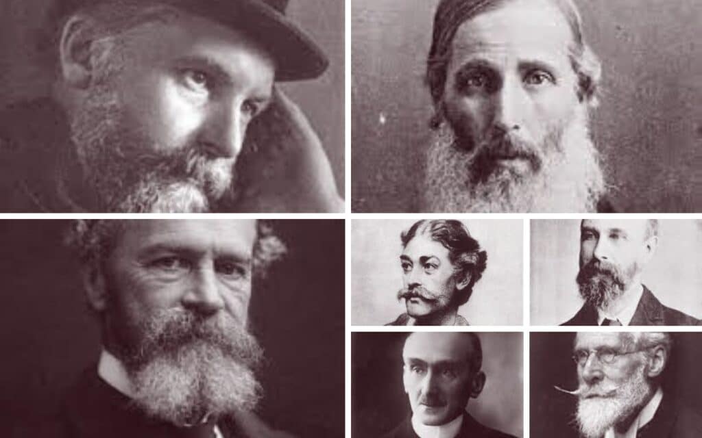 Founders of the Society of Psychical Research (SPR), from left to right: Frederic Myers, Henry Sidgwick, William James, Edmund Gurney, William Barrett, Henri Bergson, William Crookes.
