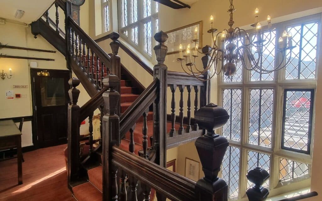 The staircase at The Talbot Hotel in Oundle