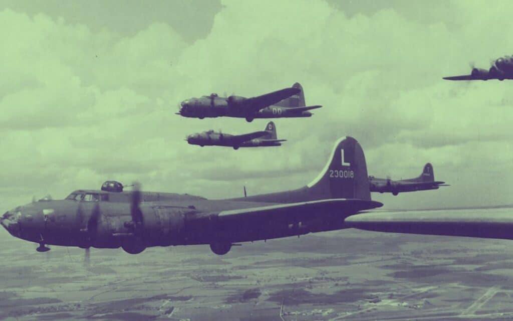 B-17 Flying Fortresses like those that flew our of the base at Thurleigh in Bedfordshire.
