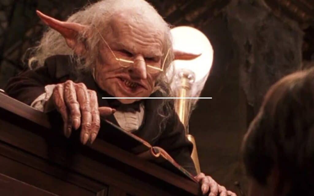 The goblins in the Harry Potter series are depicted as intelligent and cunning creatures that work as bankers at Gringotts Wizarding Bank.
