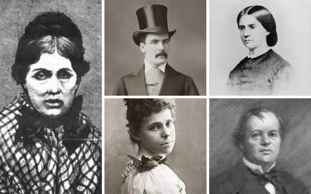 Victorian poisoners, from left going clockwise, Mary Ann Cotton, Thomas Neill Cream, Constance Kent, William Palmer and Florence Maybrick.