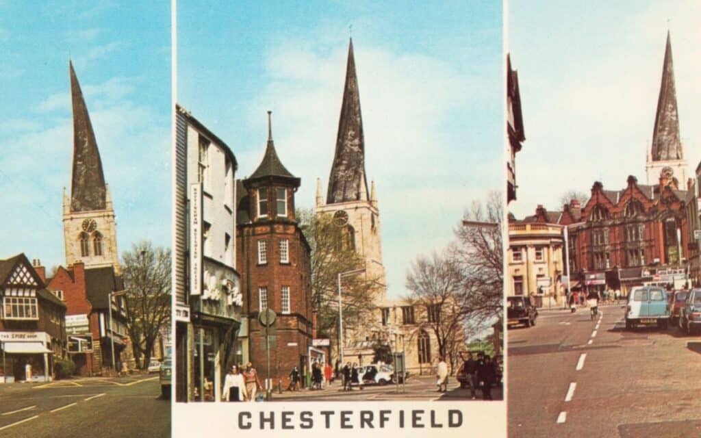 A Chesterfield postcard showing its Crooked Spire