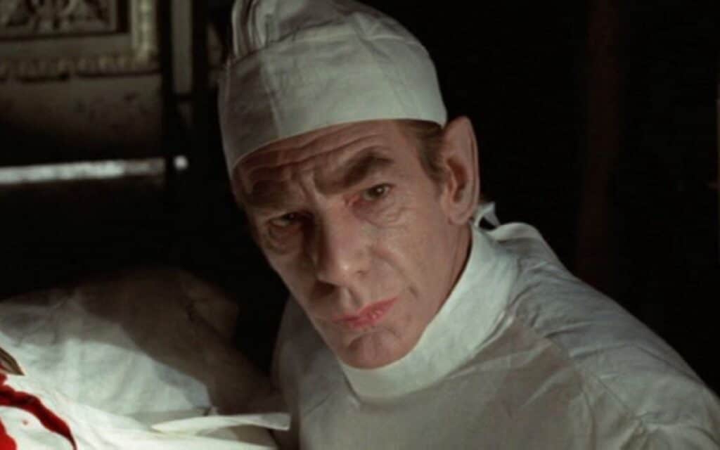 Michael Gough in Horror Hospital 1973, a film that begins at Waterloo Station...