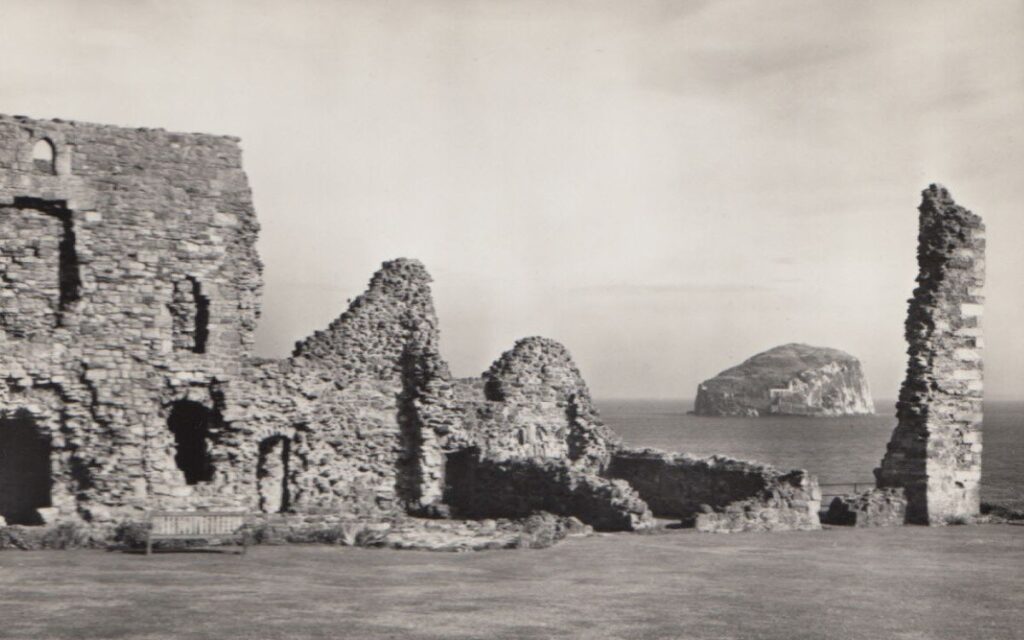 An old postcard showing Tantallon Castle in North Berwick, East Lothian, Scotland.