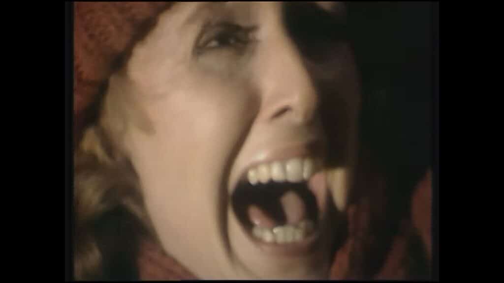 ...as Maria Aitken has an encounter with the Black Nun in Armchair Thriller: Quiet As A Nun (1978)