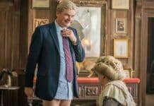Julian (Simon Farnaby) and Fanny (Martha Howe-Douglas) in a scene from the Ghosts BBC episode of Home.