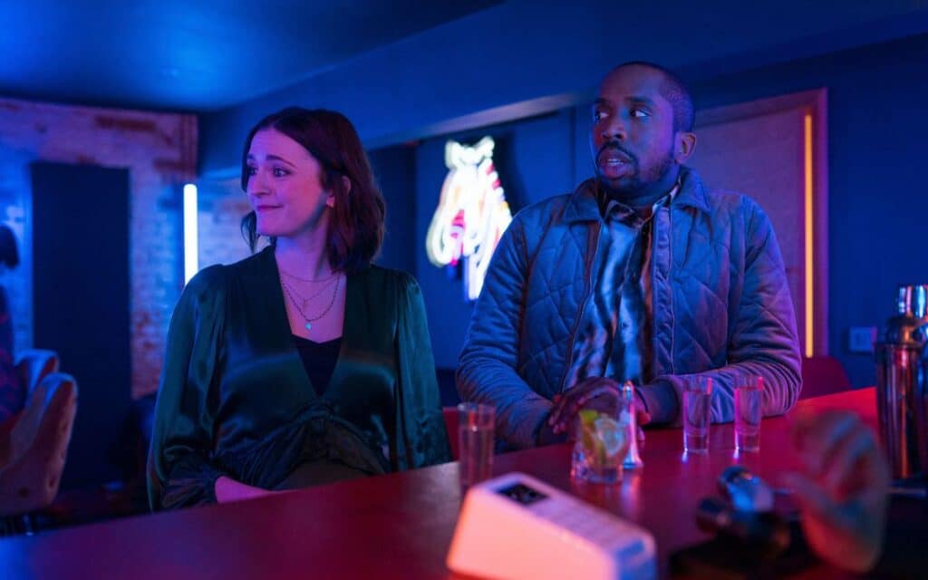 Alison (Charlotte Ritchie) and Mike (Kiell Smith Bynoe) hit the club in Ghosts episode Carpe Diem.