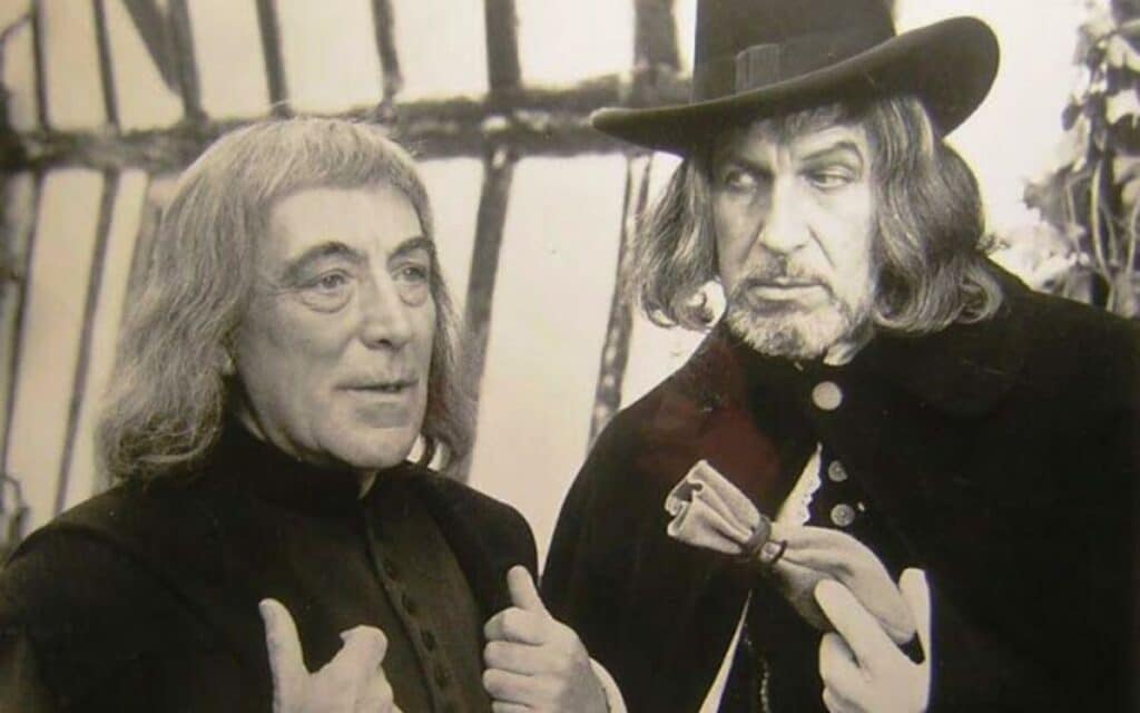 Vincent Price and John Kidd in a scene from Witchfinder General.
