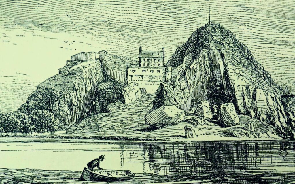 Haunting of Dumbarton Castle, Scotland 1 An old etching displaying Dumbarton Castle in Scotland.
