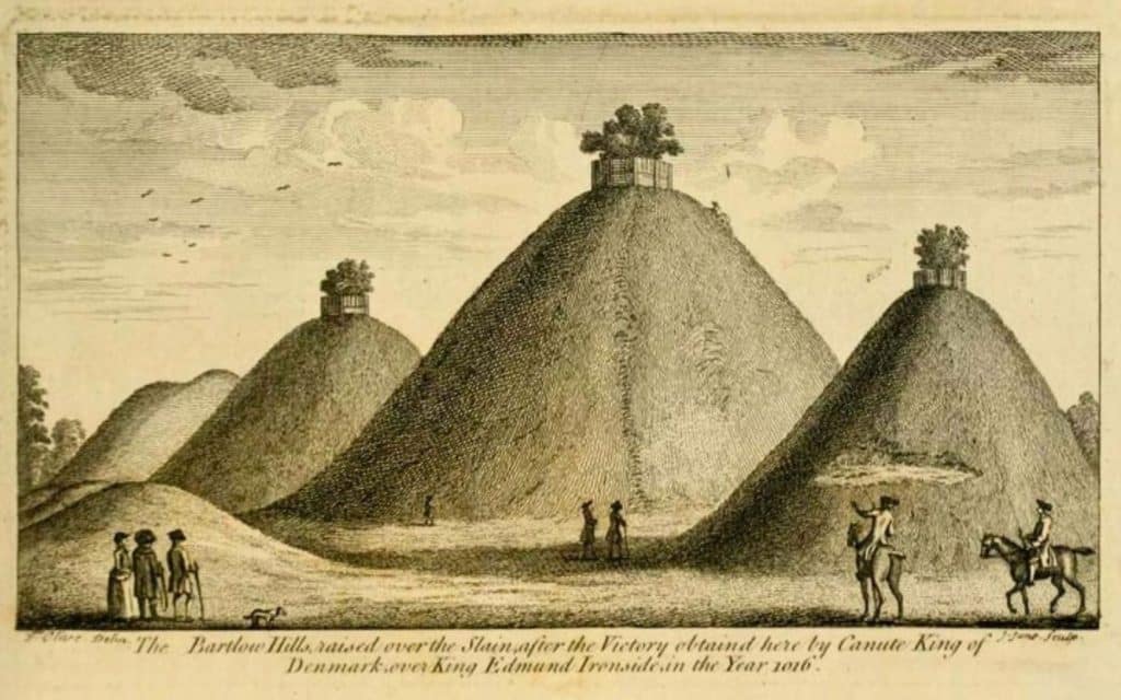 Bartlow Hills, the Pyramids of Essex 1 Caption: The Bartlow Hills raised over the slain after the victory obtained here by Canute King of Denmark over King Edmund Ironside 1016.