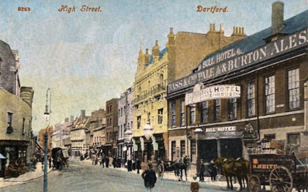 The Bull Hotel in Dartford Postcard, revealing one of Dartford's most haunted places.